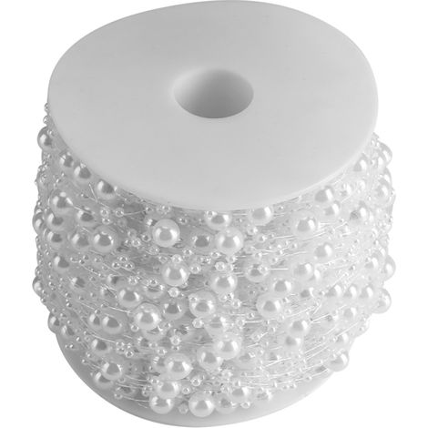Rouleau de 60 m de perles artificielles blanches de 8 + 3 mm pour la décoration de rideaux, mariages, fêtes et festivals. Idéales (1/5)