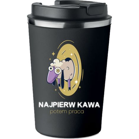 Tazza termica premium con stampa FIRST COFFEE THEN WORK 350ml KT055 (1/5)
