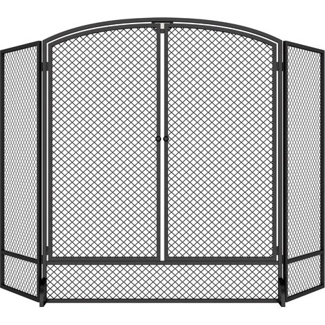Pare-flammes pliable à 3 panneaux avec double porte, dimensions 122×10×75 cm, noir (1/5)