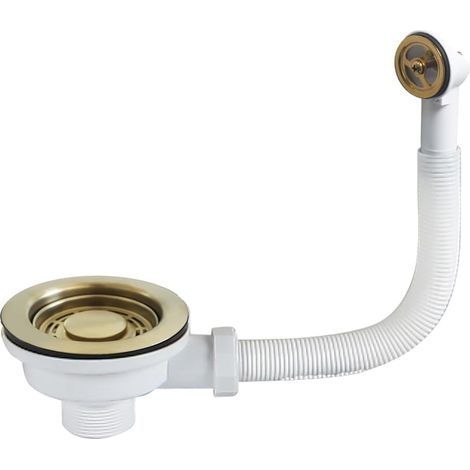 Kit de bonde d'évier de cuisine de 114 mm, passoire doré/gris foncé avec kit de trop-plein rond-U (doré) (1/5)