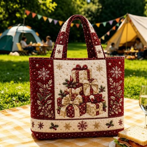 New Retro Santa Claus Print Tote Bag - Reusable Holiday Shopping Bag - H -