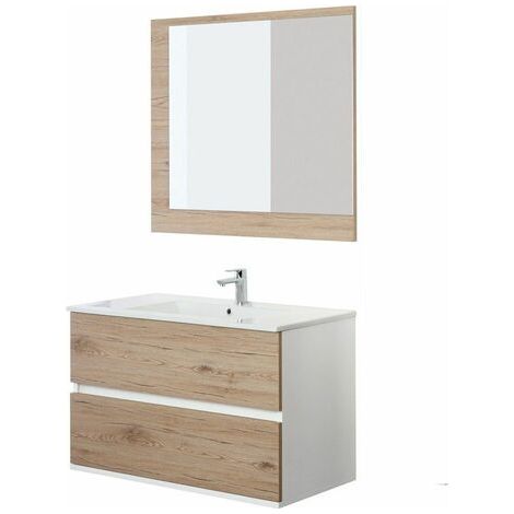 Mobile da bagno sospeso 90cm rovere con 2 cassetti Fabula Feridras (1/4)