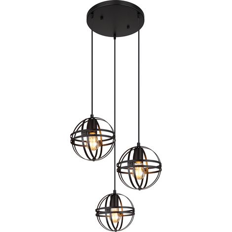 Hängeleuchte Käfig industriell Hängelampe 3-Flammig Pendelleuchte schwarz, Metall, 3x E27 Fassung, DxH 47x120 cm (1/5)