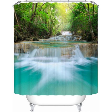 1 Rideau de douche polyester imperméable motif cascade paysage pour salle de bain baignoire (1/5)