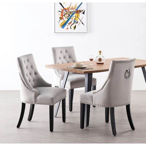 Set da pranzo Rocco LUX Windsor - Tavolo da pranzo in legno di quercia e set di 4 sedie da pranzo in velluto grigio chiaro - Sala da pranzo Cucina (1/5)