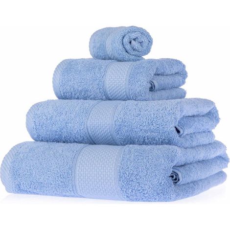 HOMESCAPES Frottee Handtuch Set 4tlg 100% Baumwolle hellblau