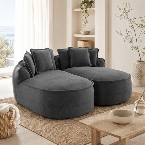 Divano modulare doppia chaise longue 184x164x67 cm grigio, senza montaggio, chenille, MEUBLIV (1/5)