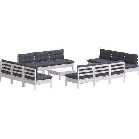 Set Divani da Giardino 13 pz e Cuscini Antracite Legno di Pino vidaXL (1/4)