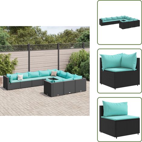 Canapé en résine - vidaXL Salon de jardin 10 pcs avec coussins noir résine tressée - Canapé en acier (1/5)