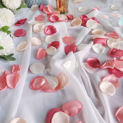 Lot de 200 pétales de rose artificiels - Rose et blanc - Pour mariage, Saint-Valentin, centre de table, anniversaire, atmosphère romantique, boîte cadeau (1/4)