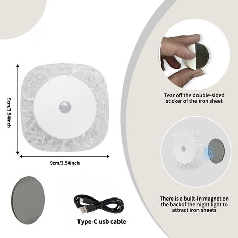 Lampe Murale à Induction avec Capteur de Mouvement, Veilleuse LED Rechargeable à Rotation 360° (1/2)