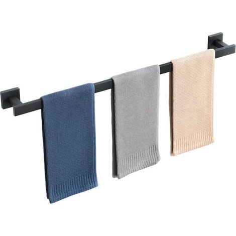 Porte Serviette Salle de Bain, Longueur 80 CM, Barre Serviette Salle de Bain en SUS304 Acier Inoxydable, Porte Serviette Murale à Cuisine ou Douche, Noir