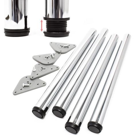 Lot de 4X Pied de Table V1-60 x 60 x 870 mm/Ø 60 mm - en Acier Inoxydable chromé - Piètement Support de Bureau Réglable pour Plan de Travail Salle à Manger