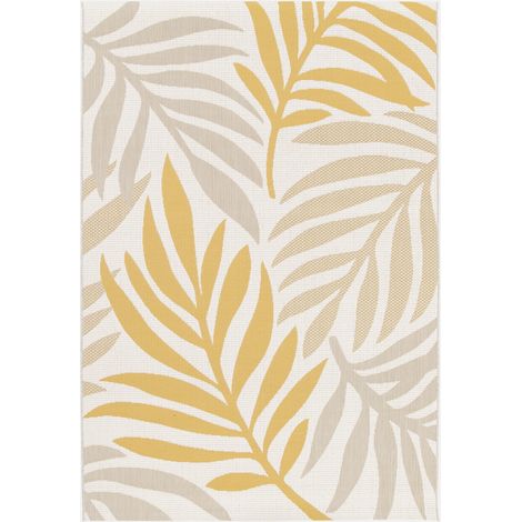 Alfombra de interior/exterior, estampado beige y mostaza, poliéster reciclado (1/5)