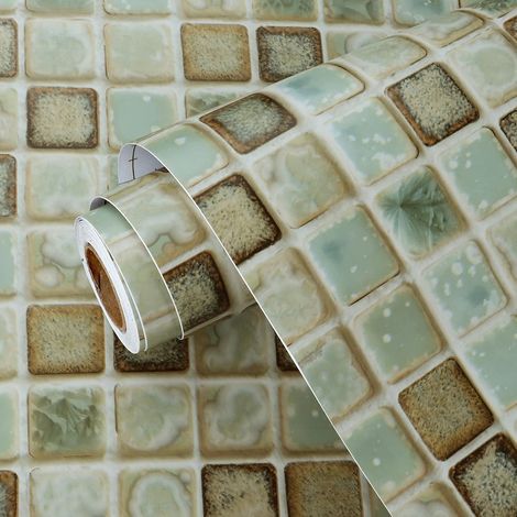 Papier Peint Adhésif Mosaïque Vert Papier Peint Salle de Bain Credence Adhesive Pour Cuisine Rouleau Adhésif Decoratif Vert 40cm X 300cm Revetement Mural Adhesif Sticker Carrelage Vintage (1/5)