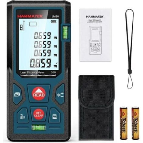 Télémètre laser numérique, LM50 50 m Lasermètre numérique, théorème de longueur/surface/volume/théorème de Pythagore avec rétroéclairage LCD, IP54(50m)- INHHUB