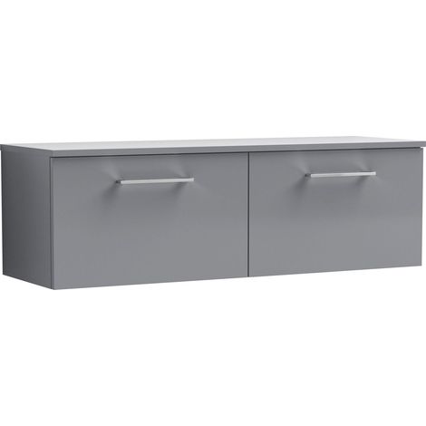 Balterley Bramshall 1200mm Wall Hung 2 Drawer Vanity Unit with Worktop Stylish Storage Solution - Satin Grey
