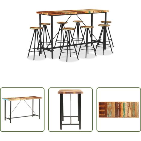 Barstuhl Set -  9-tlg. Bar-Set Recyceltes Massivholz (1/5)