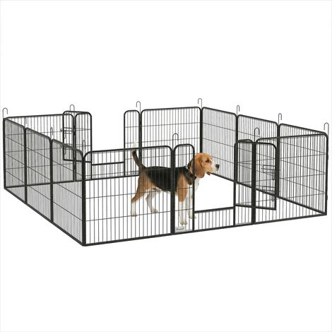 Barrière pour chien Parc enclos acier 12 panneaux 2 portes (1/5)