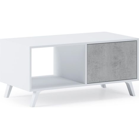 Skraut Home - Tavolino con porte, soggiorno, modello WIND, struttura colore BIANCO OPACO, colore porte Grigio Cemento, misure 92x50x45cm di altezza. (1/5)
