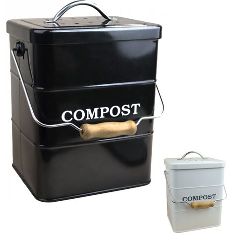 Linxor – Composteur de cuisine 3 L – Double filtre anti-odeur – Design moderne en fer et bois Hemu – 23 cm hauteur, 18 cm longueur, 15.5 cm profondeur