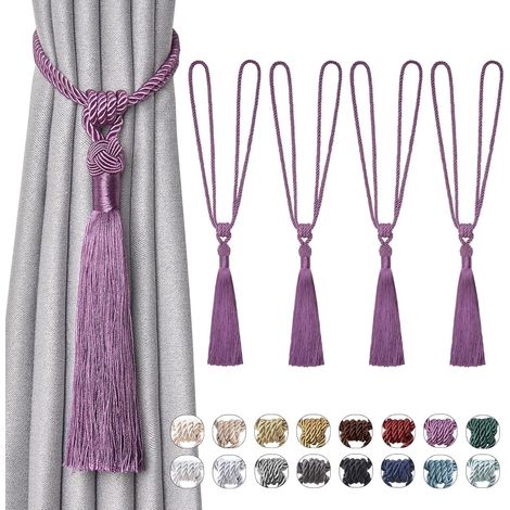 Lot de 4 embrasses à pompons longs, corde tressée faite main, style européen pour rideaux. (1/5)