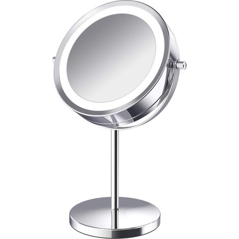 Miroir de maquillage grossissant double face 5X avec lumière LED, pivotant à 360°, rechargeable, intensité réglable. (1/5)