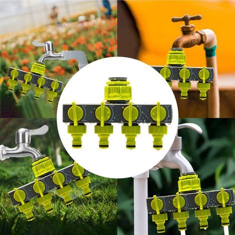 Deviatore a valvola regolabile a quattro vie con ingresso singolo, colore grigio-verde [connettore standard europeo] per irrigazione da giardino e manutenzione del prato, per tubo flessibile dell'acqu (1/5)