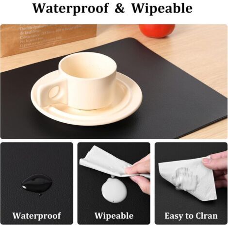 Lot de 6 Set de Table en PU Cuir (45×30CM) Noir Sets de Table Lavable Antidérapant Impermeable Chaleur Résiste, Adaptés aux Tables de Cuisine, Restaurants et Hôtels