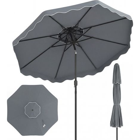 Parasol de 300 x 260 CM, Protection Solaire, avec Hauteur Réglable, Inclinable sur 30° Dans les 2 Sens, Parasol de Jardin Extéieur, Sans Base, Gris (1/5)