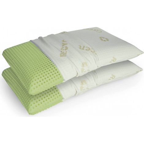 Talamo Italia coppia di cuscini per letto, 100% Made in Italy, Guanciali in Green Memory Biologico forato e federa ecosostenibile, 73x43xh14 cm, con imballo rinforzato