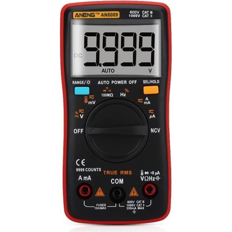 Multimètre Numérique Auto RMS AC - DC Tension Électronique Mètre Rouge ANENG AN8009 (1/4)