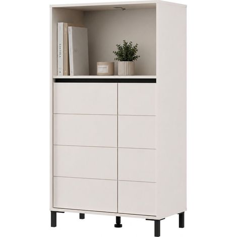Credenza Cosoleto, Madia 2 Ripiani, 3 Vani, 2 Ante, 74x40x135h cm Bianco Crema