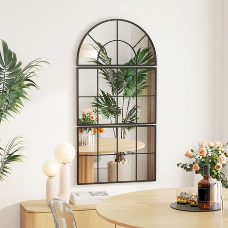 Miroir mural décoratif triptyque arqué avec cadre en métal, 76 x 149 cm, noir DESVIAE (1/5)