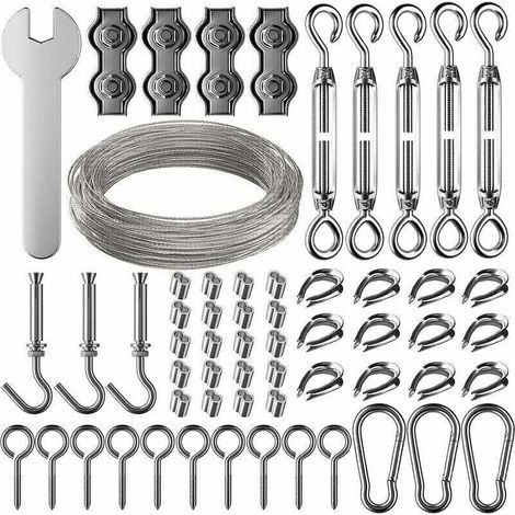30m Corde en Acier Inoxydable à Suspendre Kit,2mm Câble en acier inoxydable revêtu avec Tendeur et Crochets,pour Suspension Lumineuse,plante grimpante,corde a linge,rideau pergola,rambarde. (1/5)