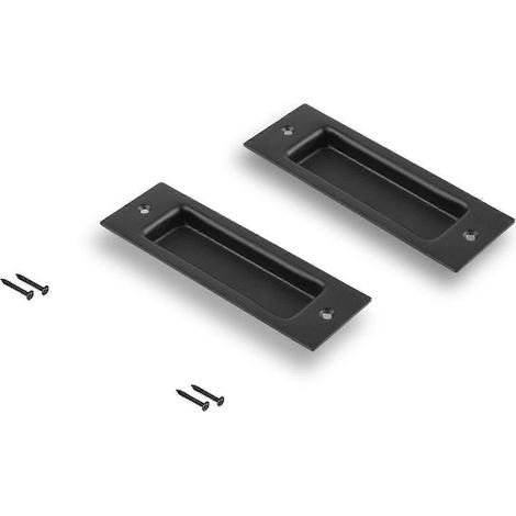 2 Barn Door Finger Pull Handles, Black, 6"/15cm, with Screws (1/2)
