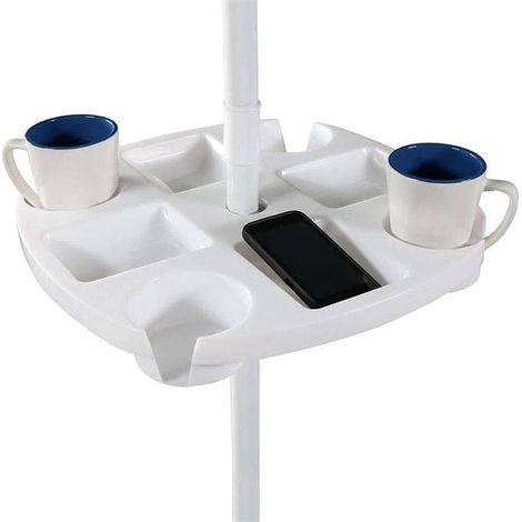 Plateau De Parasol, Plateau De Table De Parasol Rond en Plastique avec 4 Porte Gobelets Et Compartiments À Collations pour Plage, Patio, Jardin, Piscine (1/5)