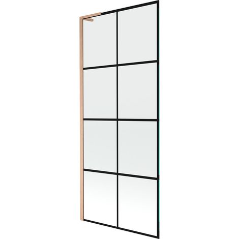 Mexen Next L mampara de baño 1 hoja 80 x 150 cm, cuadrícula negra, cobre cepillado - 895-080-000-03-77-65 (1/5)