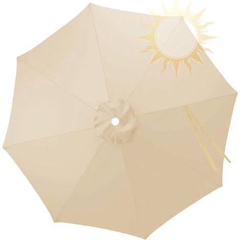 Telo di ricambio per ombrelloni da sole a 8 stecche da 2 metri, in tessuto impermeabile, per esterni, patio, spiaggia, beige. (1/5)
