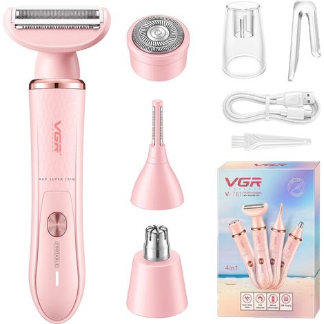 Rasoir Electrique Femme 4 En 1 Sans Fil Pour Visage Corps Maillot Tondeuse Femme Intime Avec Épilateur Visage Et Corps, Épilateur Électrique Pour Étanche IPX7, Rose (1/5)