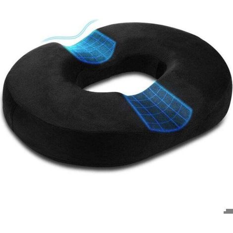 Coussin hémorroïde en mousse à mémoire - - Forme beignet - 18 pouces - Noir - Soulagement coccyx - Housse lavable Noir (1/4)