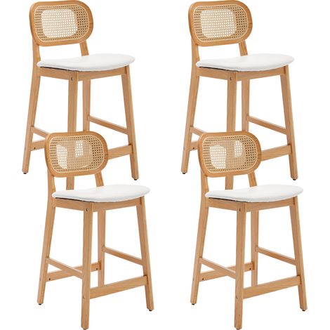 Wahson Tabouret de bar vintage – Lot de 4 chaises hautes en bois massif avec coussins imperméables – Design moderne et rétro pour cuisine et restaurant, Blanc