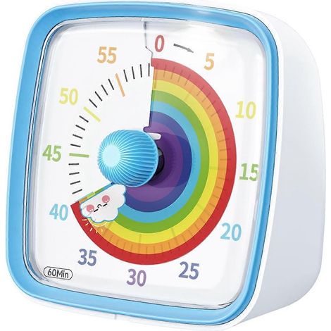 Minuteur visuel de 60 minutes avec veilleuse, compte à rebours, fonction Pomodoro, motif arc-en-ciel, convient aux enfants. (1/5)