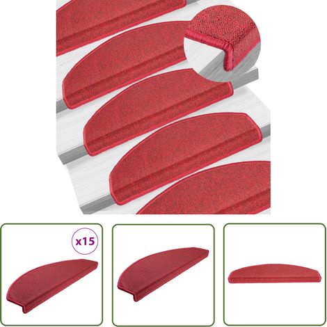 FIMEI Tapis d'escalier 15 pcs Rouge bordeaux 65 x 24 x 4 cm (1/5)
