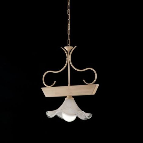Lampadario in legno avorio e ferro laccato 1 luce Cedro