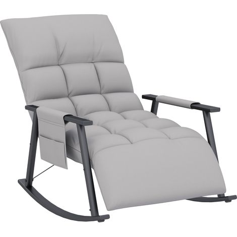 Fauteuil à bascule relax avec repose-pieds, dossier inclinable, microfibre grise, charge max 120 kg (1/5)
