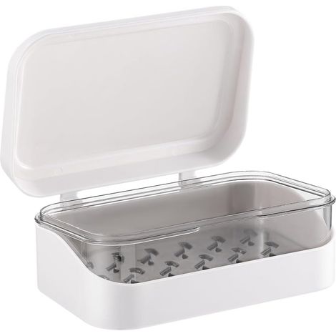 Porte-savon - Salle de bain - Maison - 2 pièces - Avec couvercle - Porte-savon - Plastique - Porte-savon avec évacuation - Blanc - Porte-savon étanche - Porte-savon sans perçage - Porte-savon de douch (1/3)