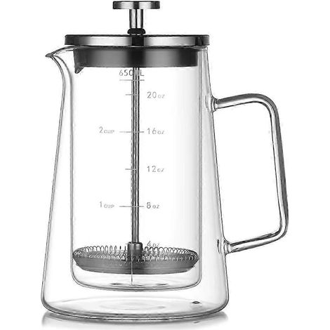 Cafetière à piston de 650 ml avec bouilloire en verre borosilicate à double paroi - Cafetière domestique pour votre confort (1/5)