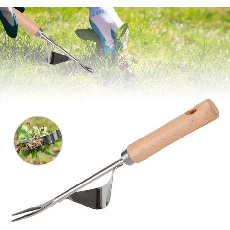 Désherbeur manuel jardin acier inoxydable, manche bois (pour petits jardins)