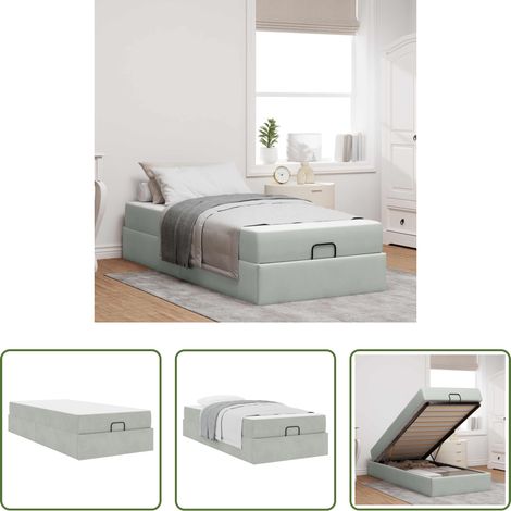 vidaXL Velours - Cadre de lit avec matelas avec matelas 2 pcs Gris clair Velours (1/5)
